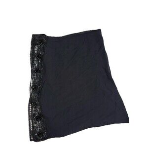 Valentino Black Evening Silk Sheer Mesh Beaded Side Slit Crepe Pencil Skirt 10